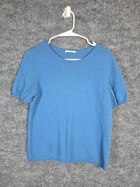 Sweater Womens Medium Blue 2-Ply 100% Cashmere Crewneck Pullover Holes Pilling